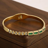 Green Zircon Charm Bracelet for Women Stainless Steel Plated
