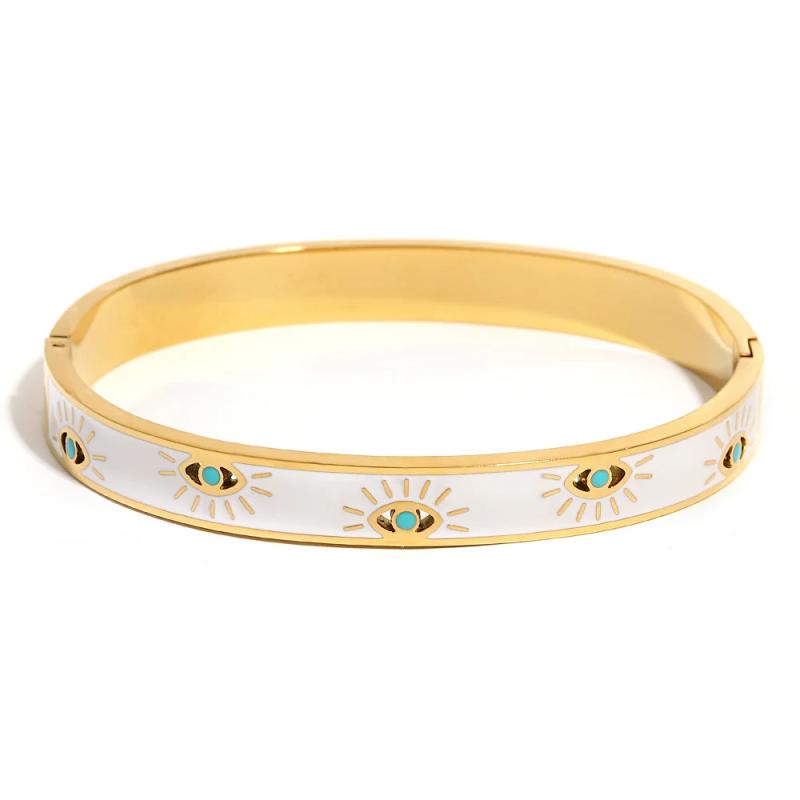Enamel Evil Eye Stainless Steel Bangles for Women Plated Charm Bracelet