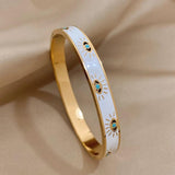 Enamel Evil Eye Stainless Steel Bangles for Women Plated Charm Bracelet