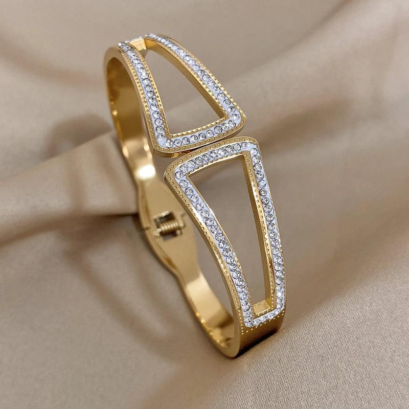 Crystal Zircon Stainless Steel Bangles Bracelets Women Golden Jewelry