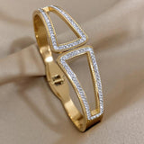 Crystal Zircon Stainless Steel Bangles Bracelets Women Golden Jewelry