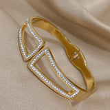 Crystal Zircon Stainless Steel Bangles Bracelets Women Golden Jewelry