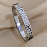 Zircon Inlaid Stainless Steel Bangle for Women