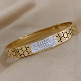 Zircon Inlaid Stainless Steel Bangle for Women