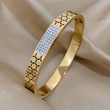 Zircon Inlaid Stainless Steel Bangle for Women