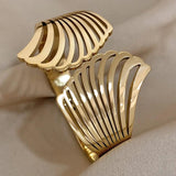 Thick Hollow Shell Shape Wide Stainless Steel Bangles Bracelets for Women
