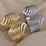 Thick Hollow Shell Shape Wide Stainless Steel Bangles Bracelets for Women