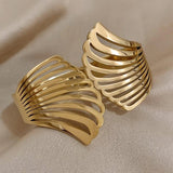 Thick Hollow Shell Shape Wide Stainless Steel Bangles Bracelets for Women
