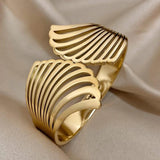 Thick Hollow Shell Shape Wide Stainless Steel Bangles Bracelets for Women