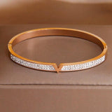 Stainless Steel V Charm Bracelet with Crystals for Women
