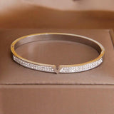 Stainless Steel V Charm Bracelet with Crystals for Women