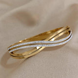 Chunky Inlay Rhinestone Stainless Steel Bracelet for Women