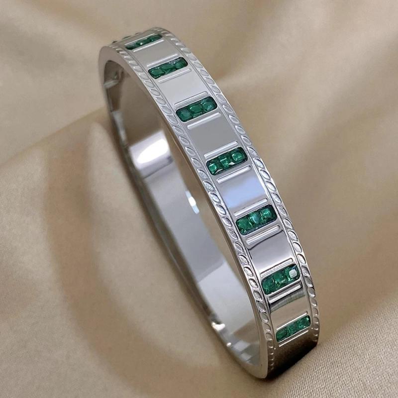 Green Rhinestone Steel Bangle Bracelet Charm Women's Wrist Jewelry