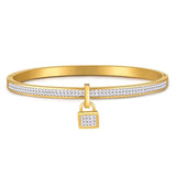 Crystal Rhinestone Lock Pendant Bangle Stainless Steel Cuff Bangles