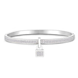 Crystal Rhinestone Lock Pendant Bangle Stainless Steel Cuff Bangles