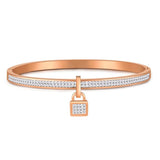 Crystal Rhinestone Lock Pendant Bangle Stainless Steel Cuff Bangles