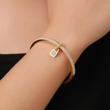 Crystal Rhinestone Lock Pendant Bangle Stainless Steel Cuff Bangles