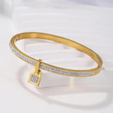 Crystal Rhinestone Lock Pendant Bangle Stainless Steel Cuff Bangles