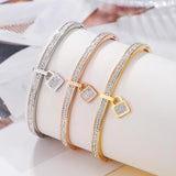 Crystal Rhinestone Lock Pendant Bangle Stainless Steel Cuff Bangles