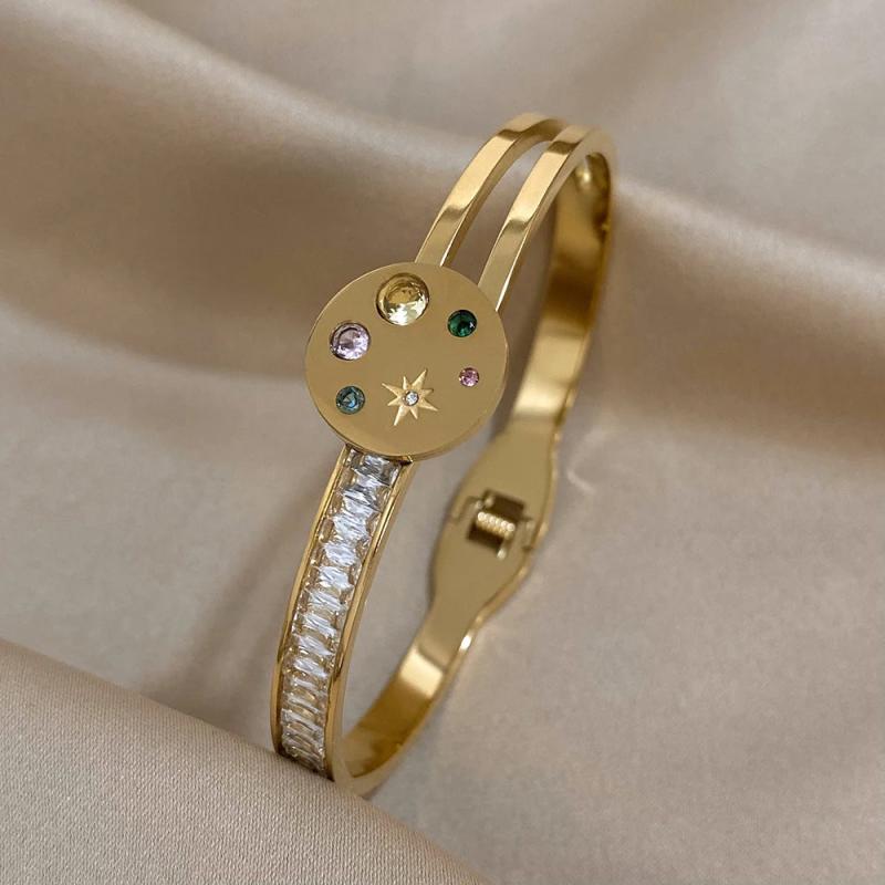 Colored Zircon Crystal Stainless Steel Bangles Bracelets for Women