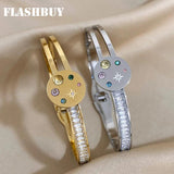 Colored Zircon Crystal Stainless Steel Bangles Bracelets for Women