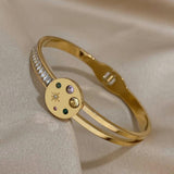 Colored Zircon Crystal Stainless Steel Bangles Bracelets for Women