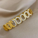 Rhinestone Oval Steel Bangles Bracelets for Women