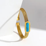 Stainless Steel Weave Bangle Bracelet Stone Charm Cuff