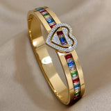 Colorful Crystal Zircon Heart Stainless Steel Bangles Bracelets for Women