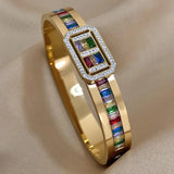 Colorful Crystal Zircon Heart Stainless Steel Bangles Bracelets for Women