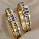 Colorful Crystal Zircon Heart Stainless Steel Bangles Bracelets for Women