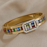 Colorful Crystal Zircon Heart Stainless Steel Bangles Bracelets for Women