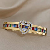 Colorful Crystal Zircon Heart Stainless Steel Bangles Bracelets for Women