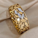 Chunky Charm Leaf Stainless Steel Wide Cuff Bangle Bracelet