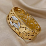 Chunky Charm Leaf Stainless Steel Wide Cuff Bangle Bracelet