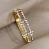 Cubic Zirconia Steel Bangles Bracelets for Women Rhinestone Charm Bracelet