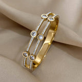 Cubic Zirconia Steel Bangles Bracelets for Women Rhinestone Charm Bracelet