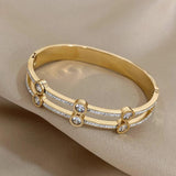 Cubic Zirconia Steel Bangles Bracelets for Women Rhinestone Charm Bracelet