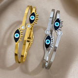 Heart Evil Eye Zircon Stainless Steel Bangles Bracelets for Women
