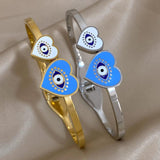 Heart Evil Eye Zircon Stainless Steel Bangles Bracelets for Women
