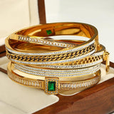 Zircon Heart Stainless Steel Bangle Bracelet Women Golden Jewelry