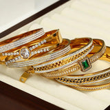 Zircon Heart Stainless Steel Bangle Bracelet Women Golden Jewelry