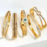 Zircon Heart Stainless Steel Bangle Bracelet Women Golden Jewelry