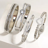 Zircon Heart Stainless Steel Bangle Bracelet Women Golden Jewelry