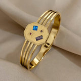 Boho Shell Stone Steel Bangles Bracelets 18K Jewelry