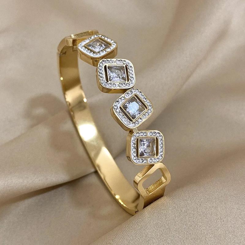 Zircon Cube Stainless Steel Bangle Bracelet For Women