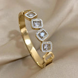 Zircon Cube Stainless Steel Bangle Bracelet For Women