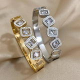 Zircon Cube Stainless Steel Bangle Bracelet For Women
