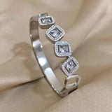 Zircon Cube Stainless Steel Bangle Bracelet For Women