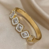 Zircon Cube Stainless Steel Bangle Bracelet For Women